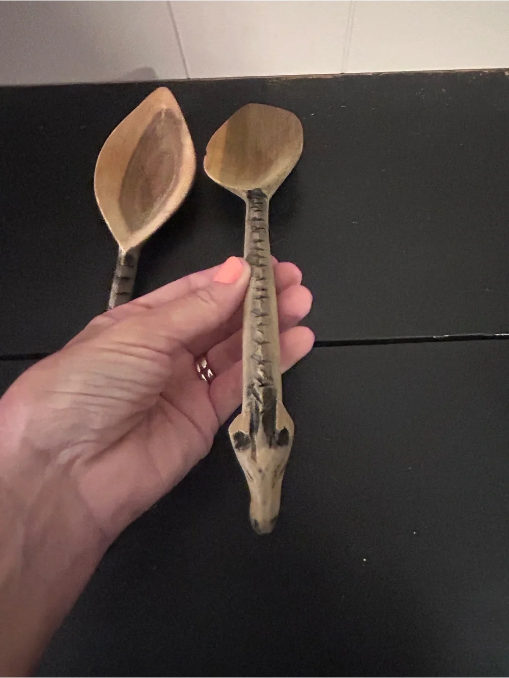 Handcrafted Brown Carved Wooden Serving Spoons - Rustic Home Dining